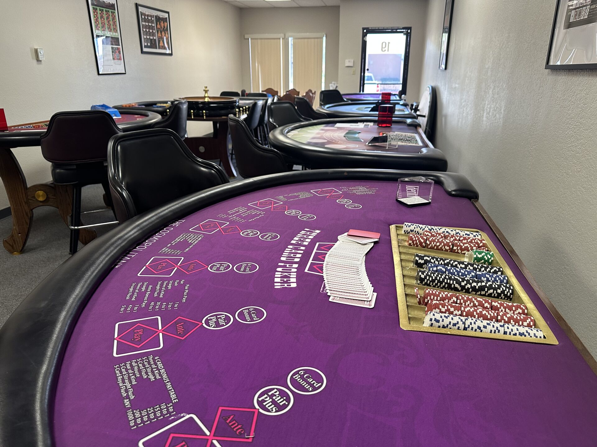 Three Card Poker and poker derivative training tables at Game Setters Las Vegas