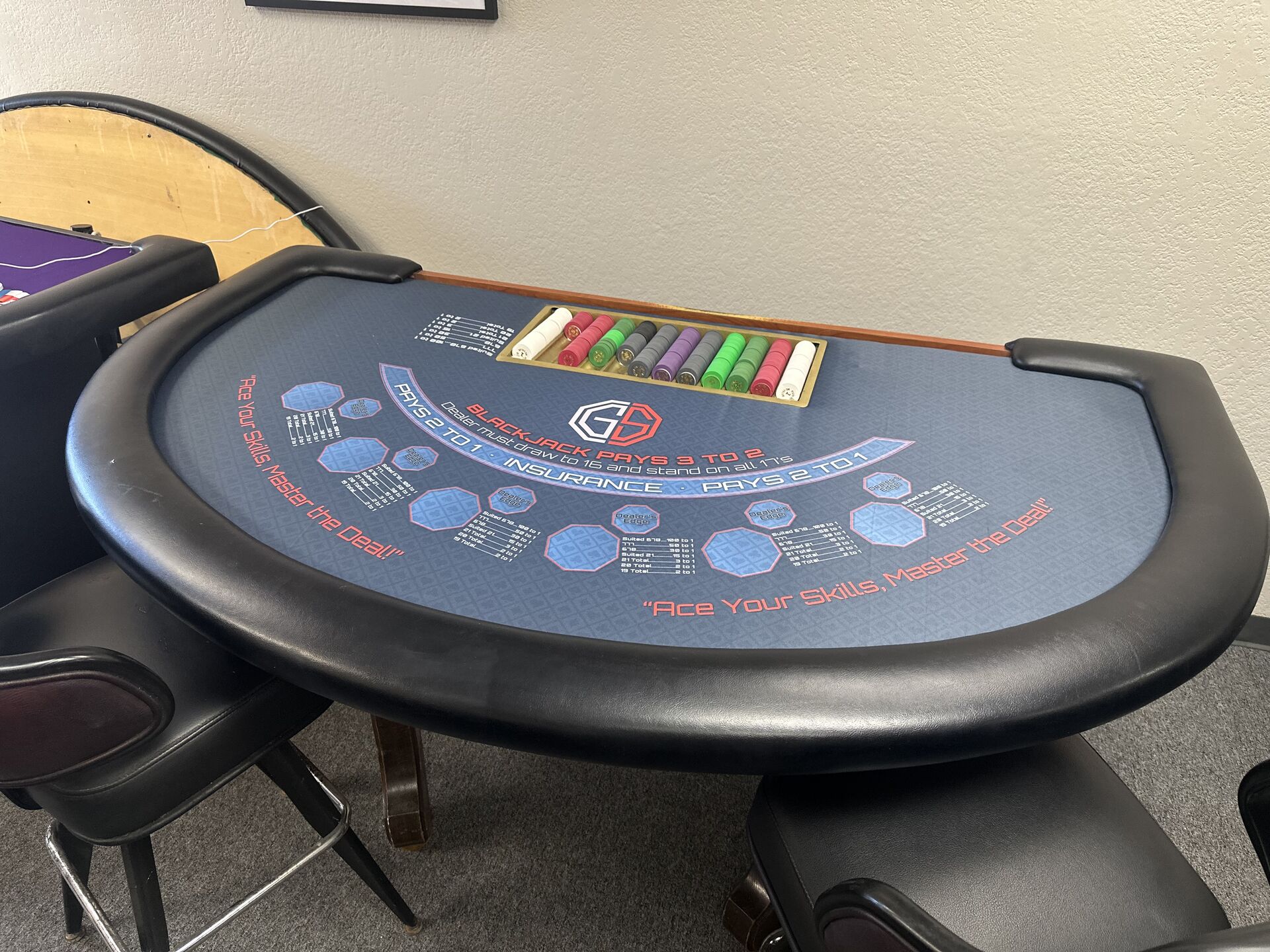Regulation blackjack training table at the Game Setters Las Vegas facility